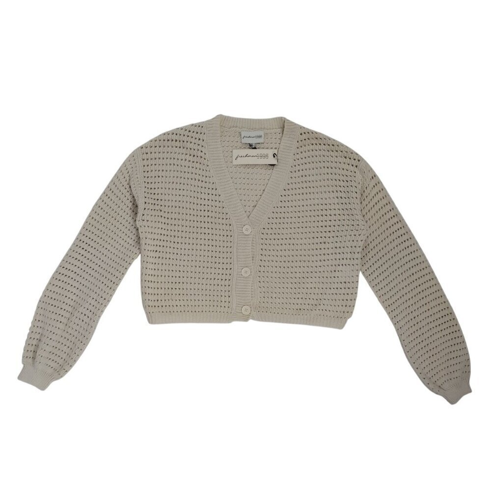 Freshman 1996 Womens Cropped Open-Knit ButtonUp Cardigan Sweater Long Sleeve M